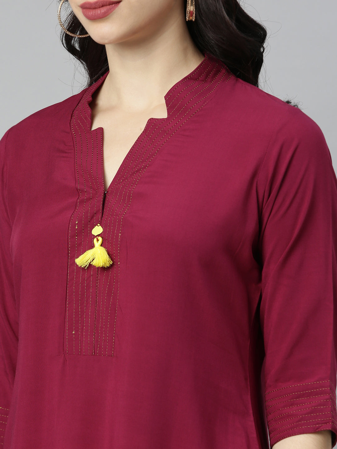 Neerus Maroon embroidered straight kurta - back view