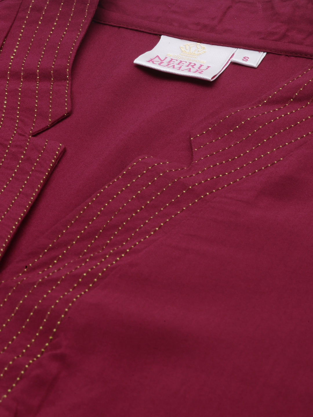 Neerus Maroon embroidered straight kurta - side view