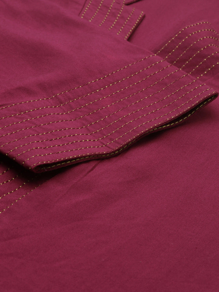 Neerus Maroon embroidered straight kurta - detail view 1