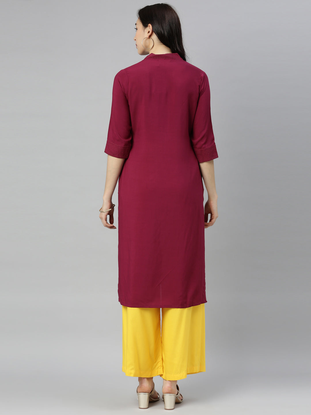 Neerus Maroon embroidered straight kurta - detail view 4