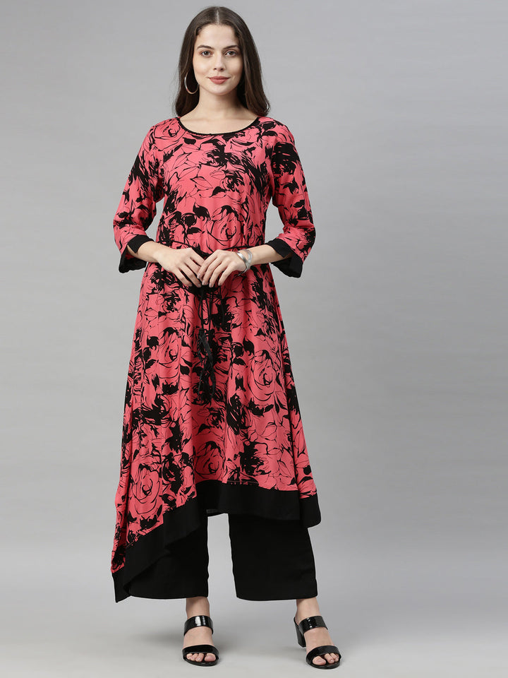 Neerus Orange rayon solid kurti - front view