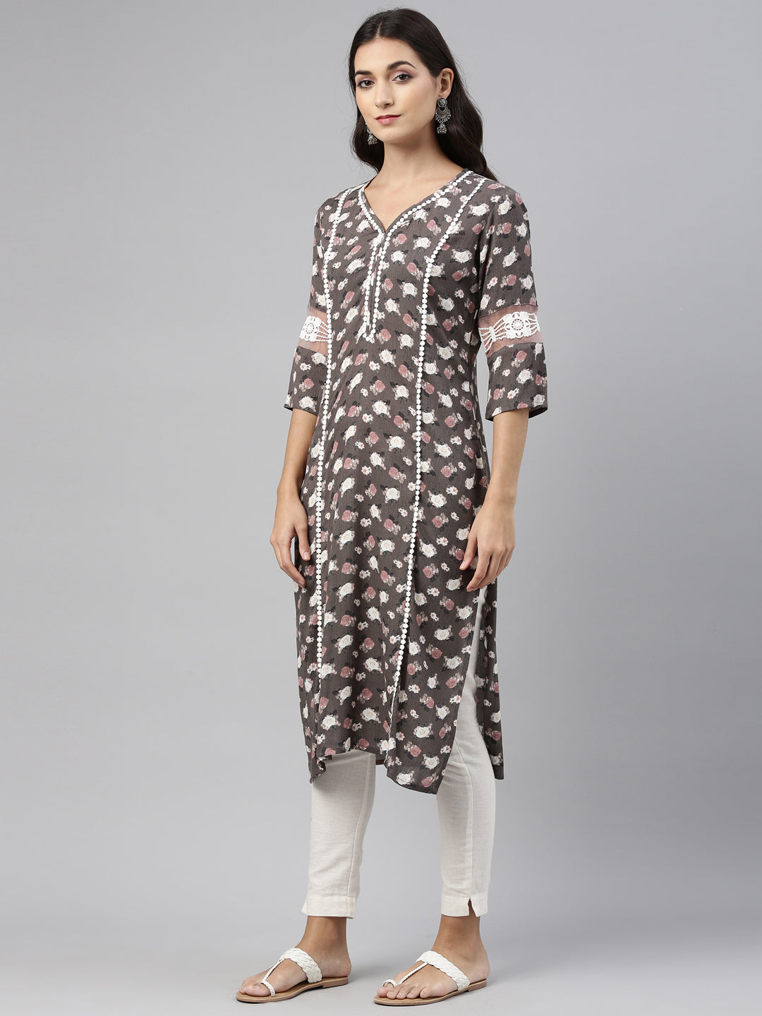 Neerus Green rayon solid kurti - side view