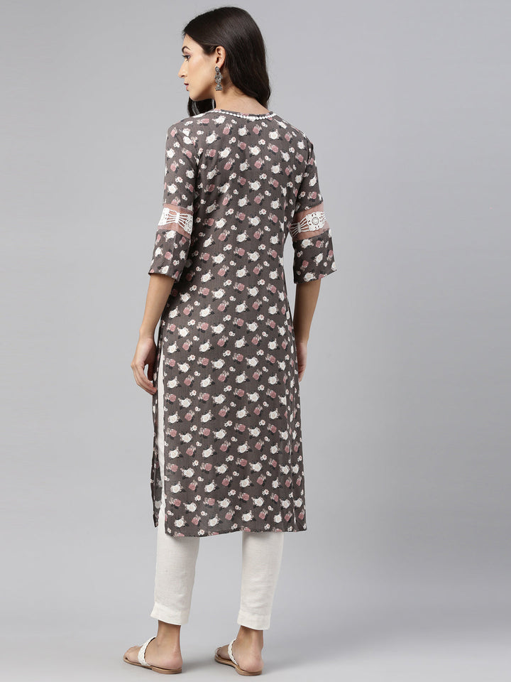 Neerus Green rayon solid kurti - detail view 2