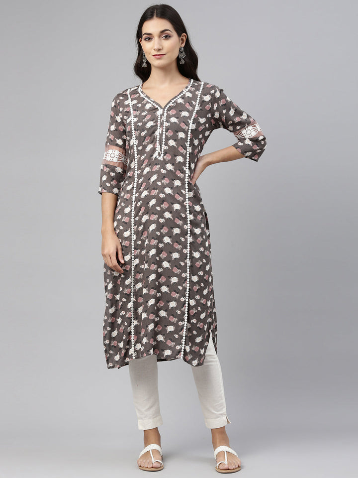 Neerus Green rayon solid kurti - front view