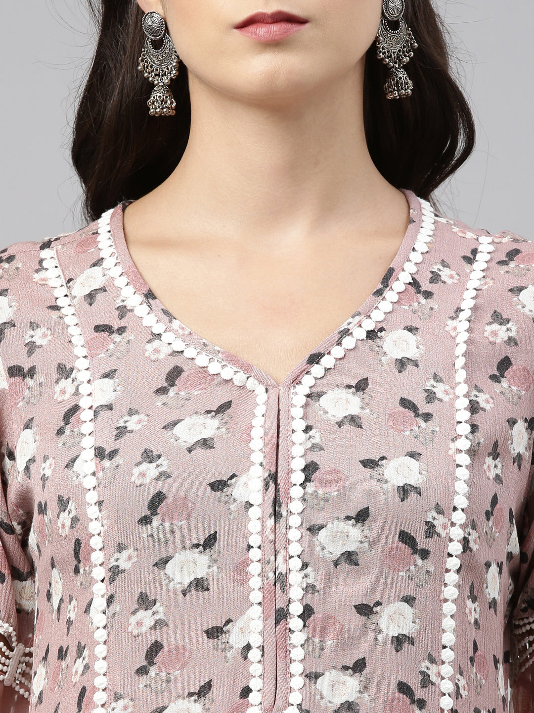 Neerus Pink rayon solid kurti - back view