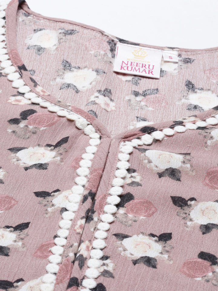 Neerus Pink rayon solid kurti - side view