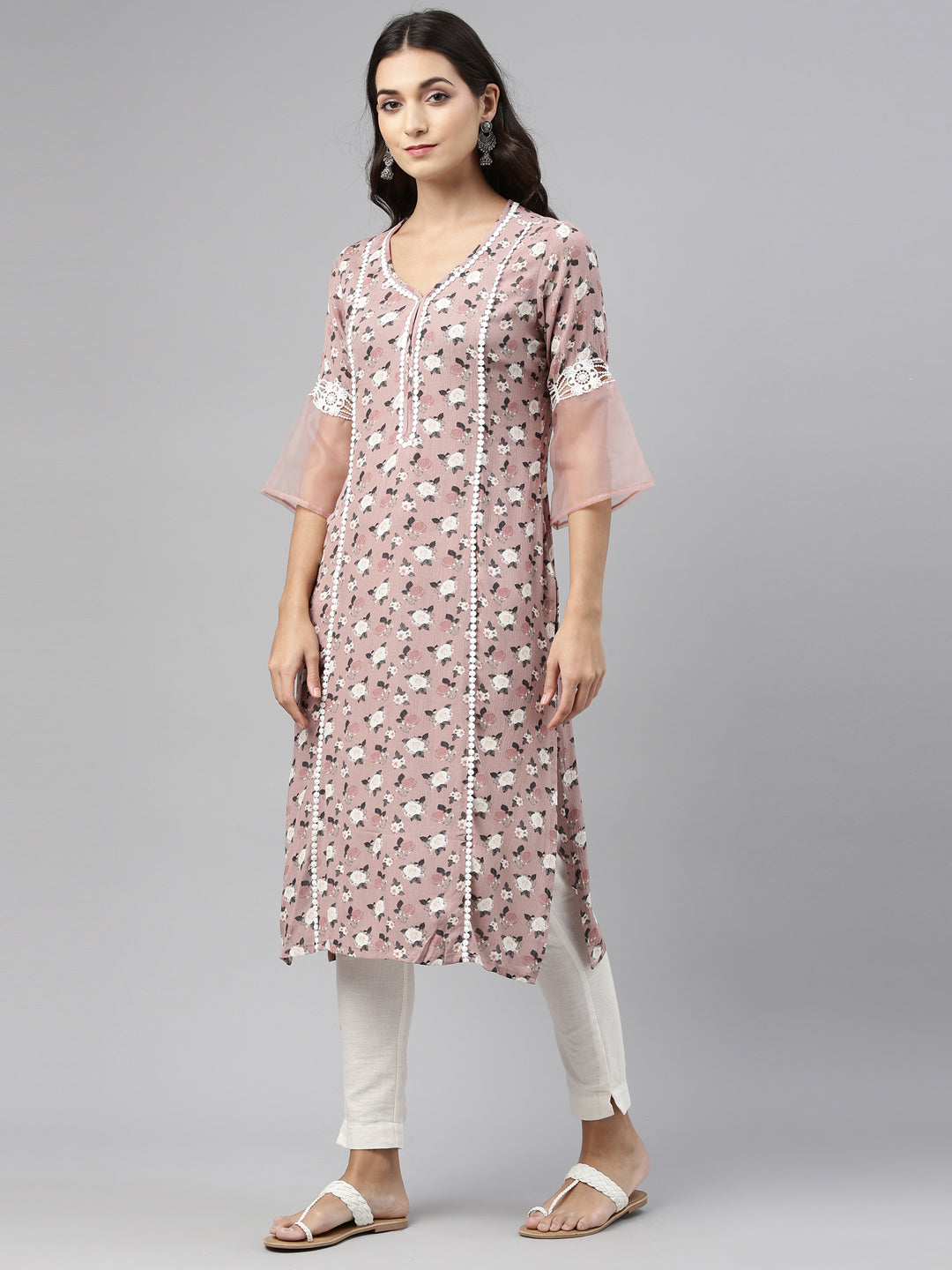 Neerus Pink rayon solid kurti - detail view 2