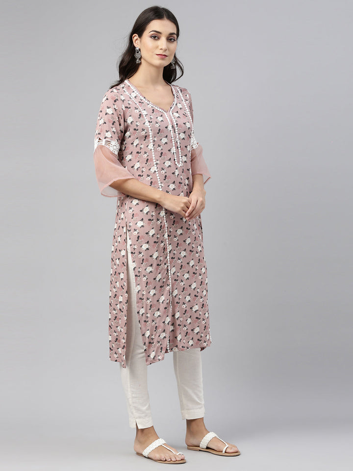 Neerus Pink rayon solid kurti - detail view 3