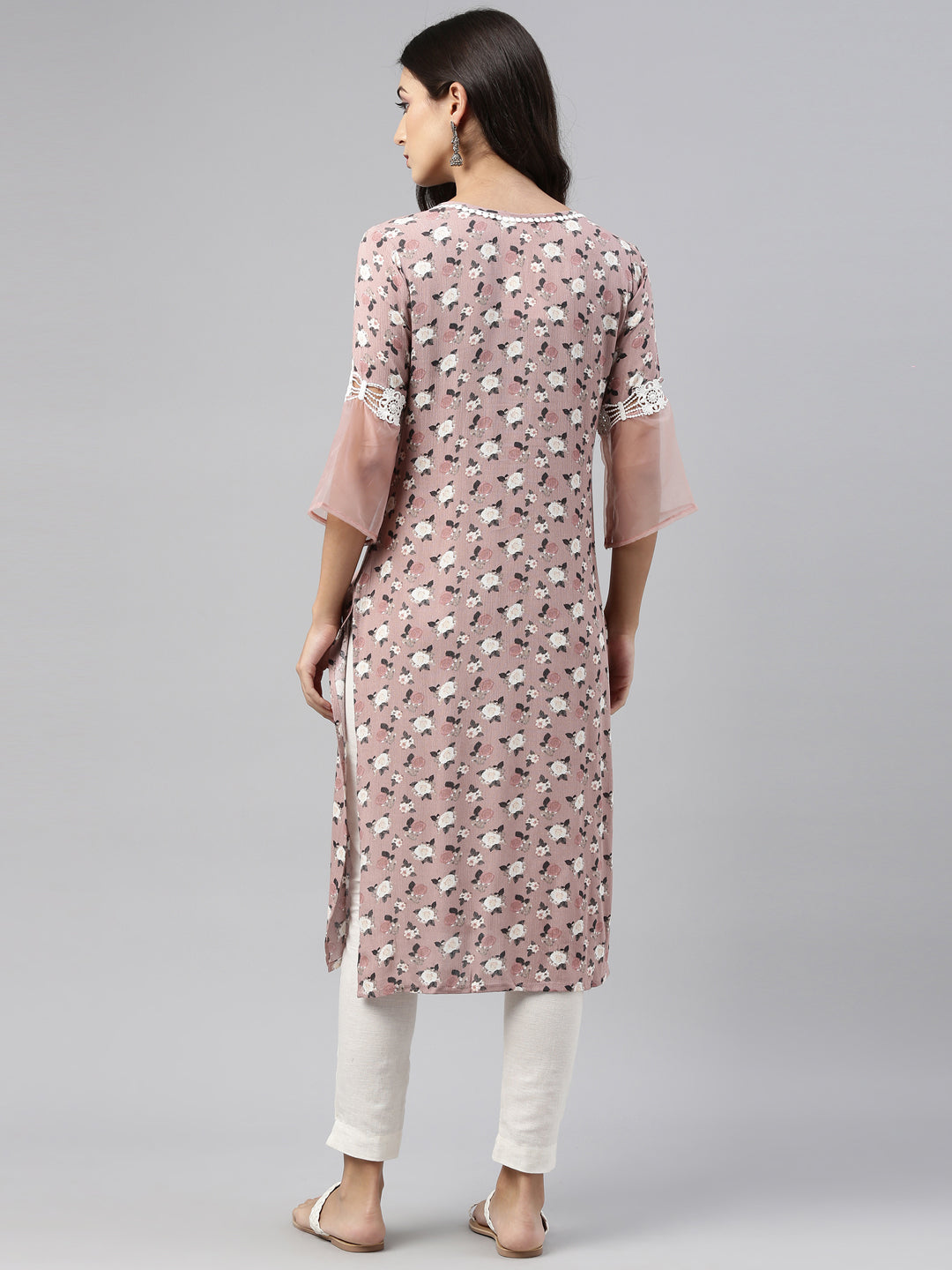 Neerus Pink rayon solid kurti - detail view 4