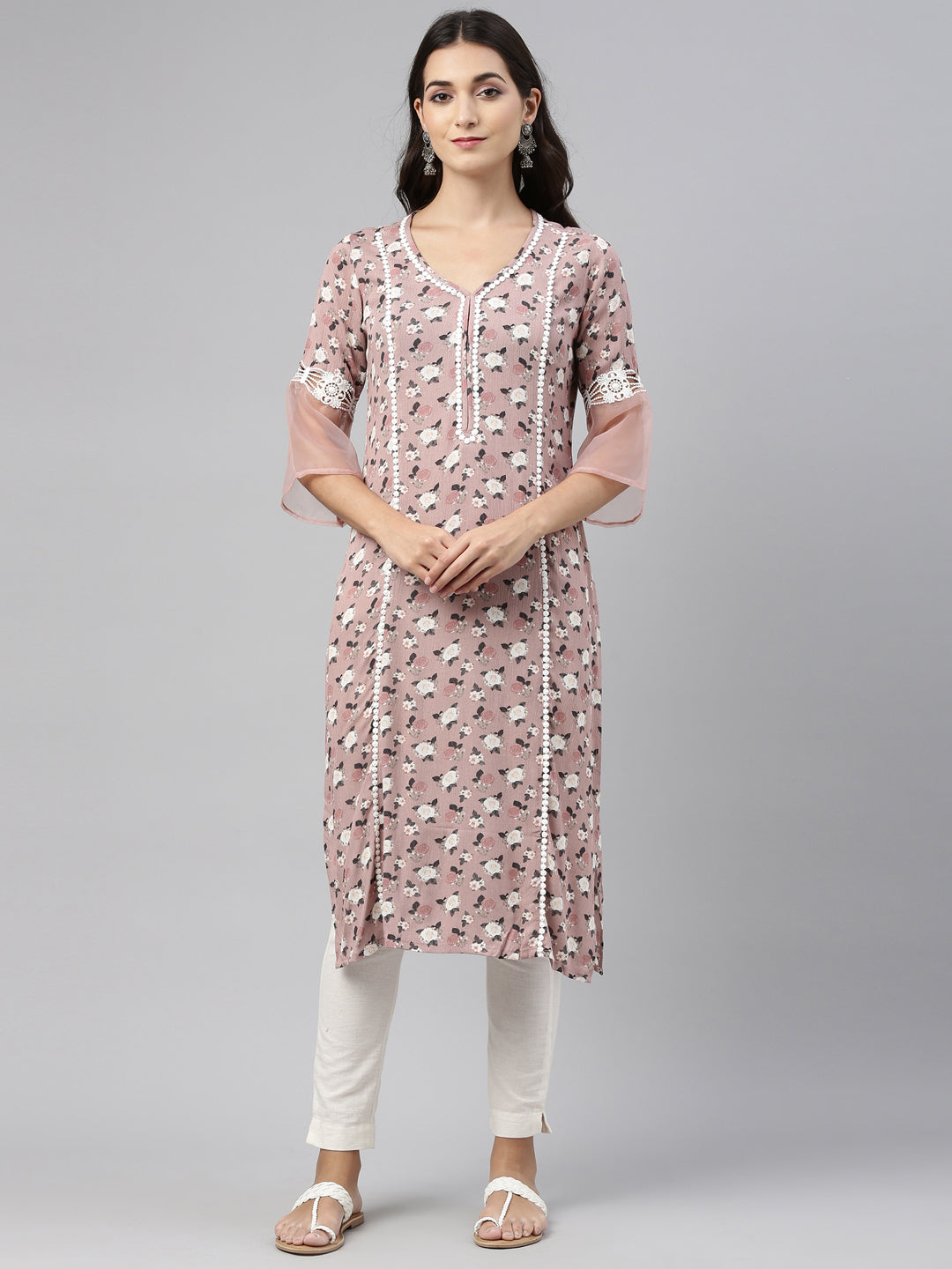 Neerus Pink rayon solid kurti - detail view 5