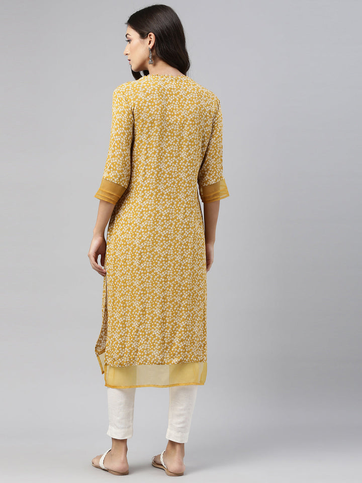 Neerus Yellow chiffon solid kurti - detail view 4