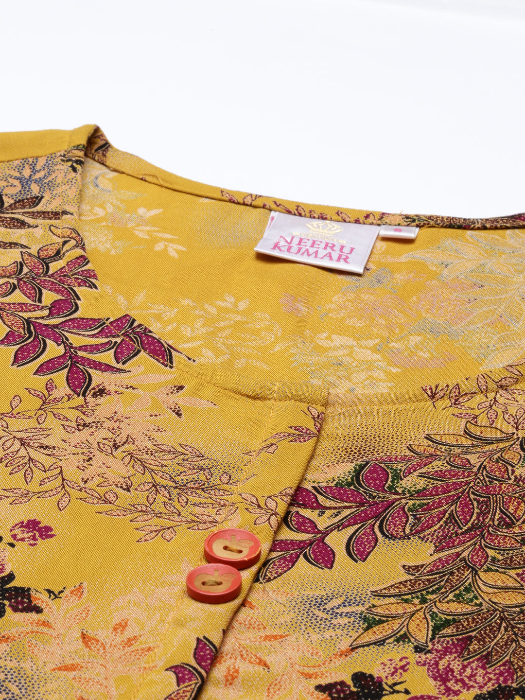 Neerus Yellow rayon solid kurta - back view