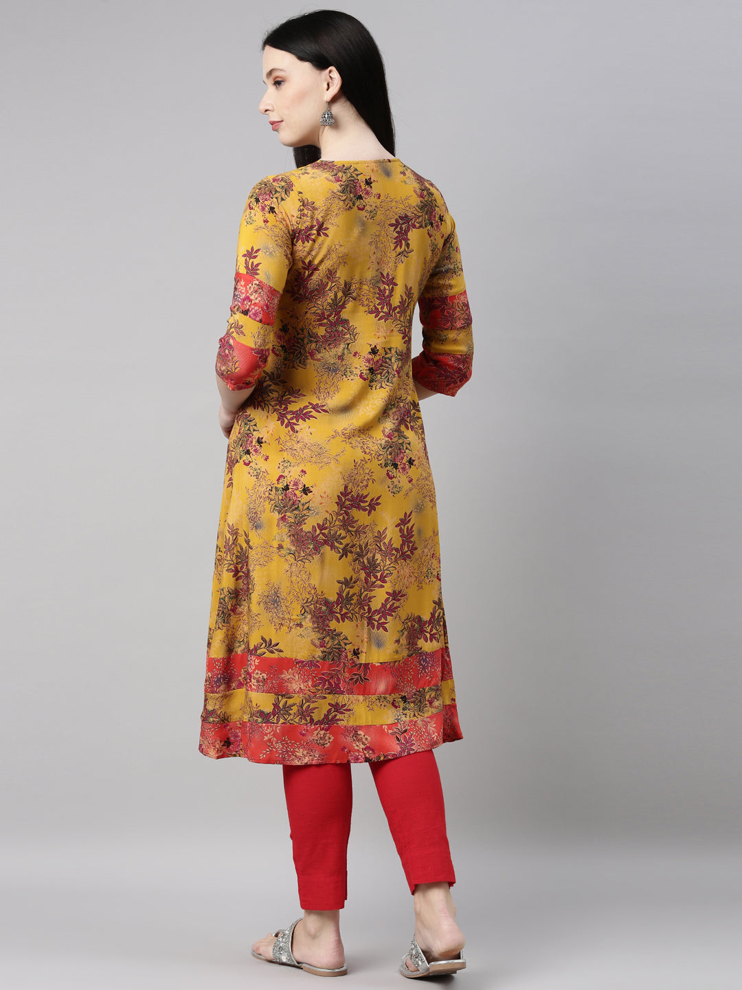 Neerus Yellow rayon solid kurta - detail view 2