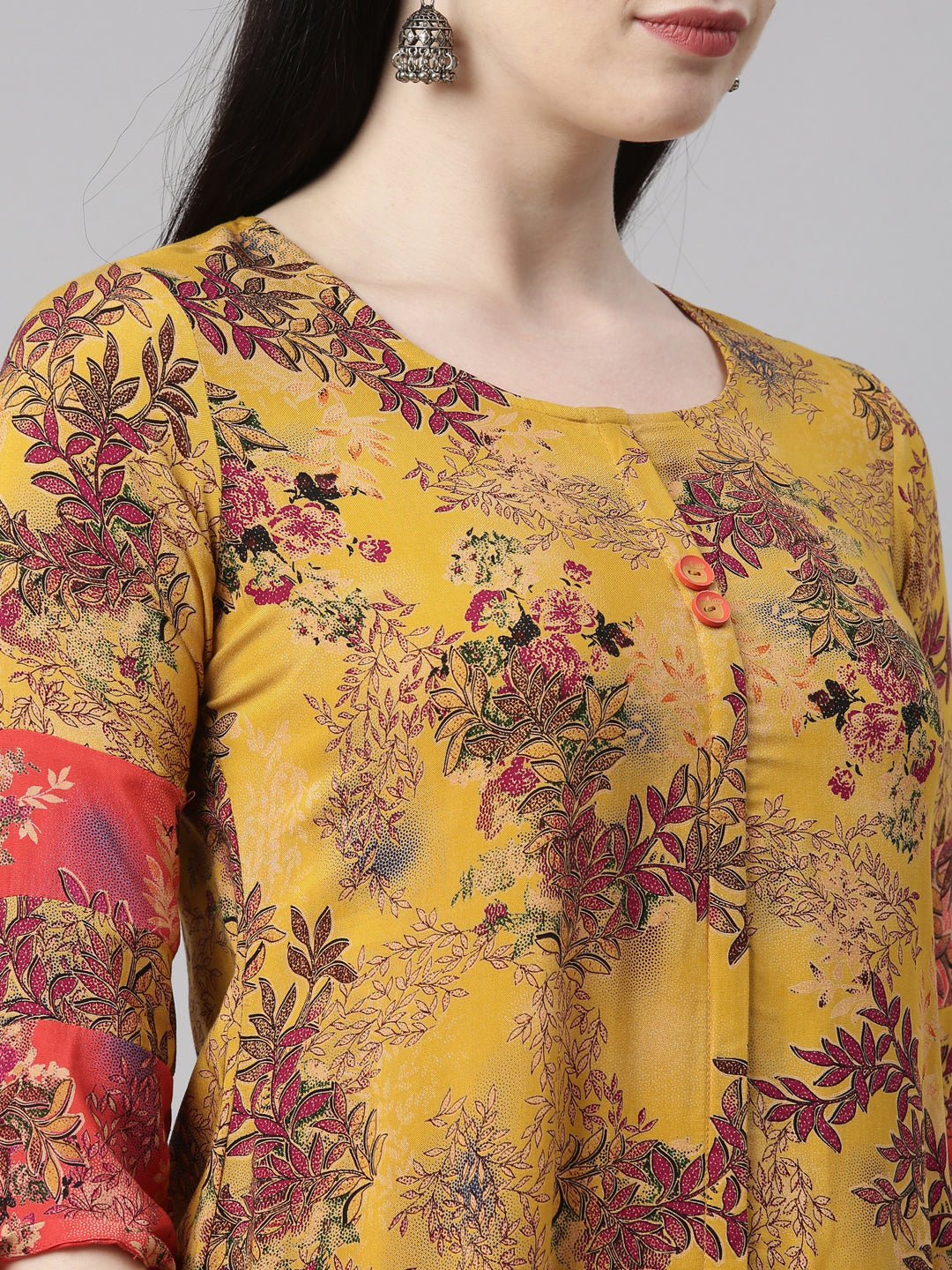 Neerus Yellow rayon solid kurta - detail view 5