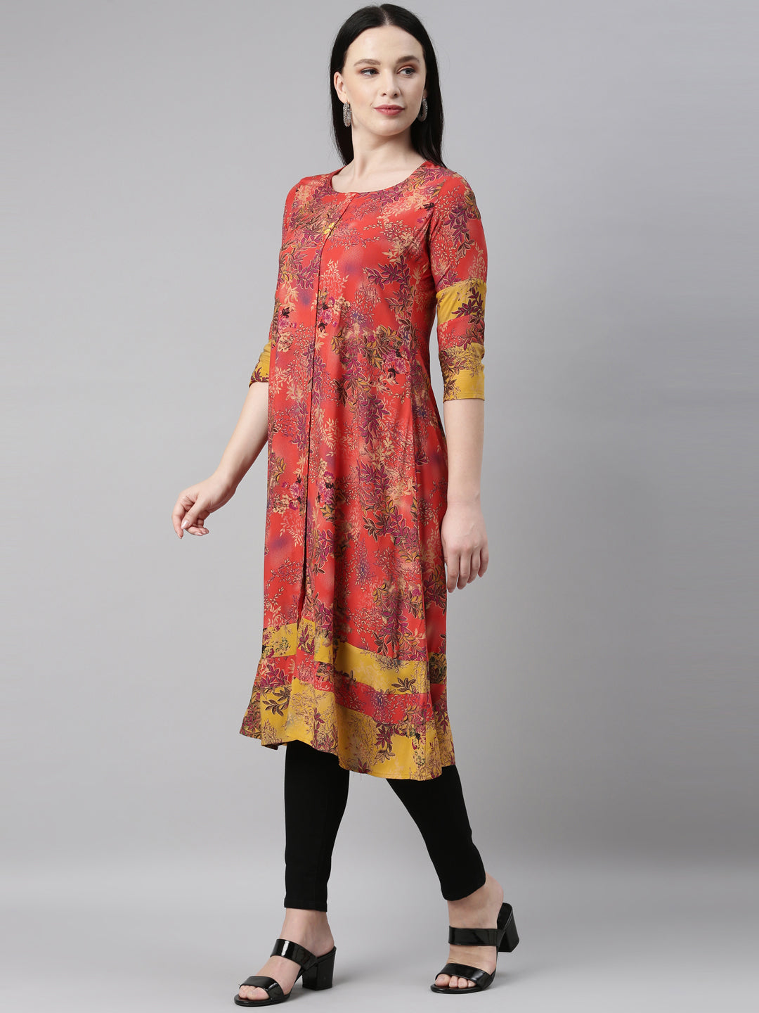 Neerus Red rayon printed kurti - detail view 15