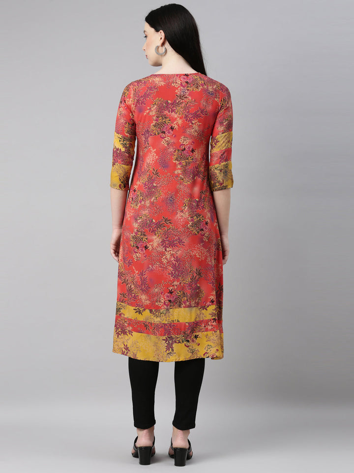 Neerus Red rayon printed kurti - detail view 17