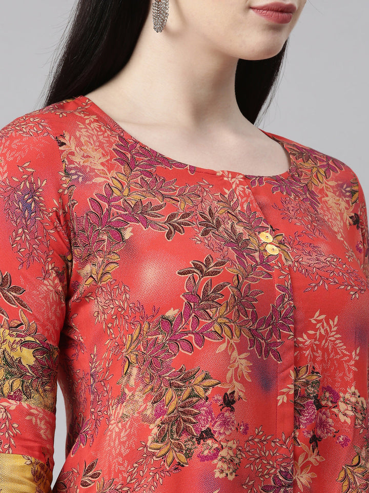 Neerus Red rayon printed kurti - detail view 13