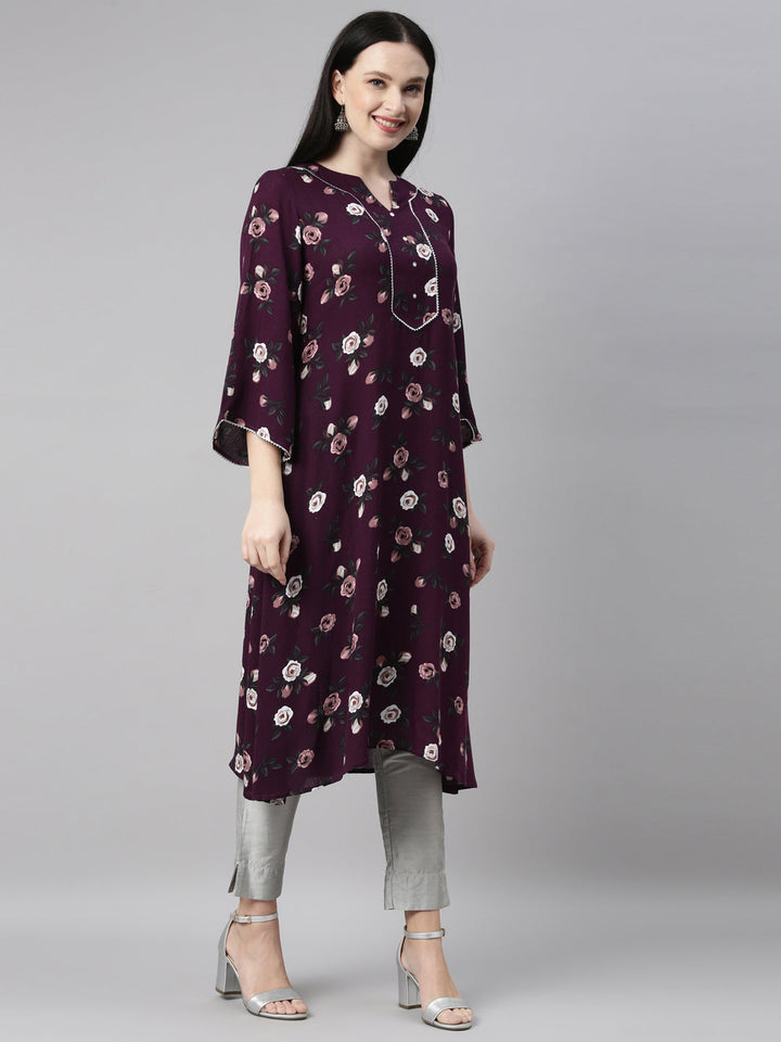 Neerus Purple chiffon printed kurti - side view