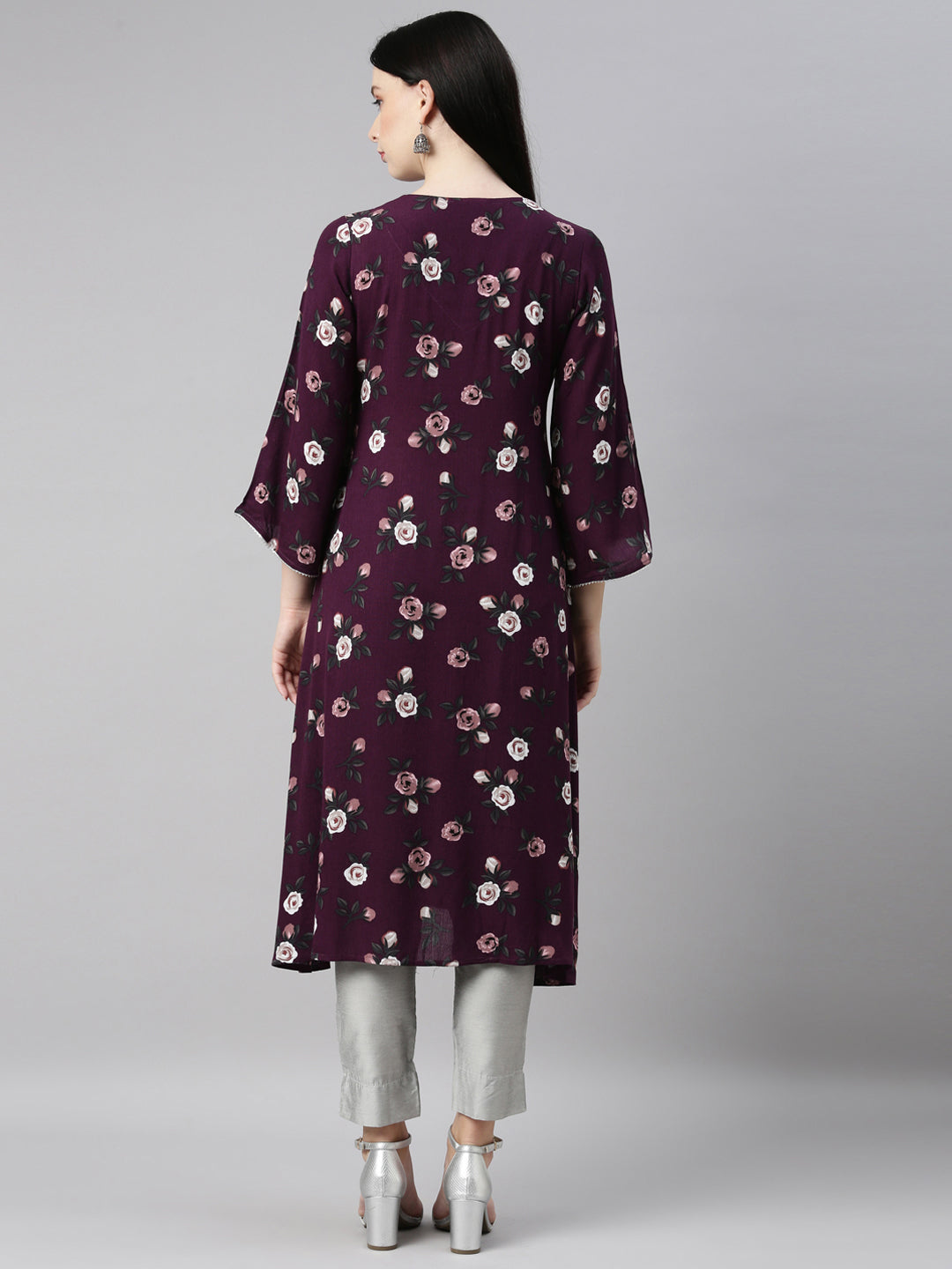 Neerus Purple chiffon printed kurti - detail view 1