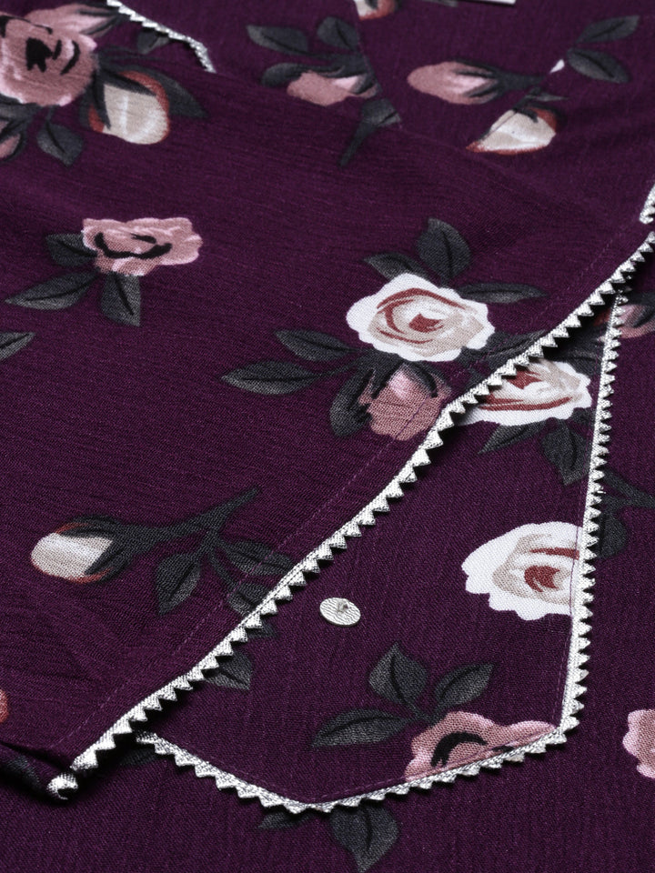 Neerus Purple chiffon printed kurti - detail view 3