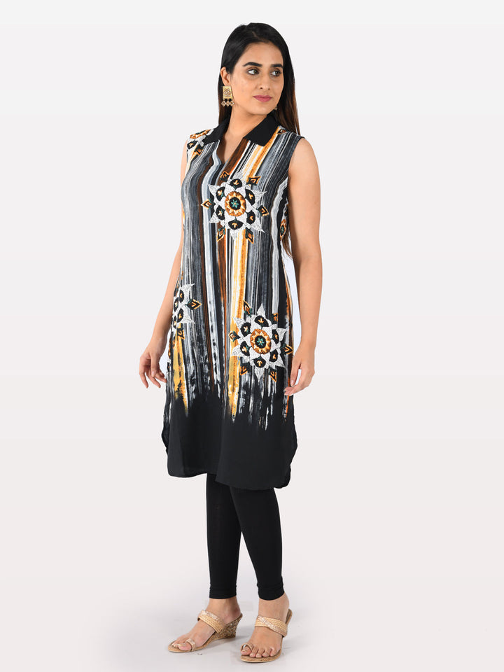 Neerus Black georgette solid kurti - detail view 2