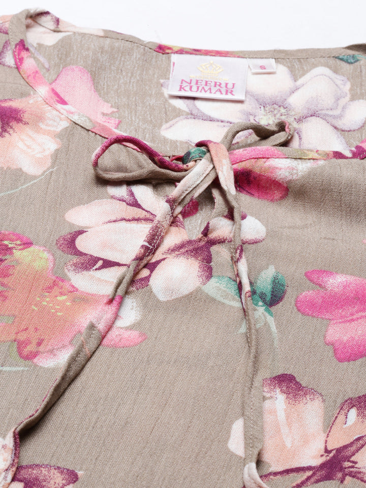 Neerus Beige rayon solid kurti tunic - side view