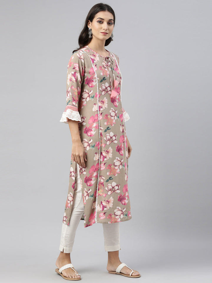 Neerus Beige rayon solid kurti tunic - detail view 3