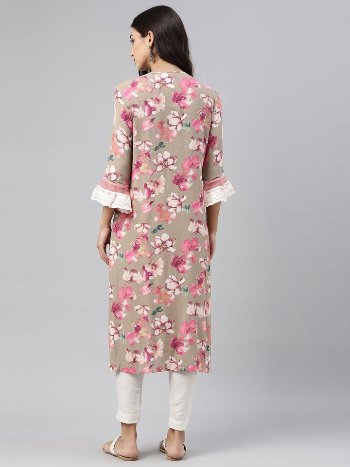 Neerus Beige rayon solid kurti tunic - detail view 4