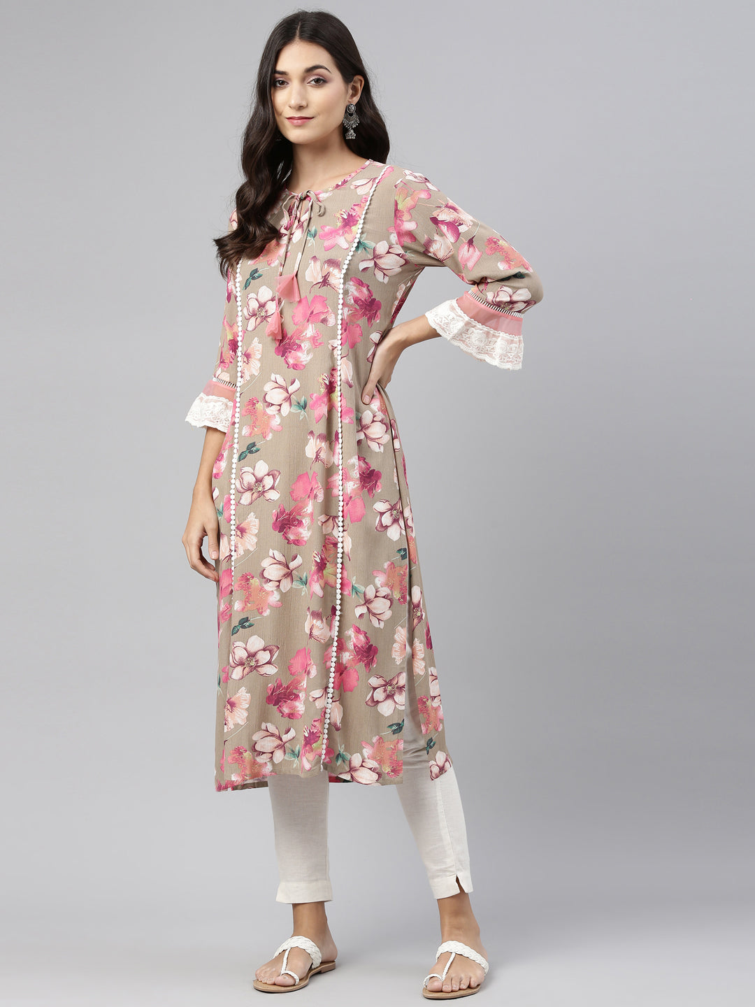 Neerus Beige rayon solid kurti tunic - detail view 5