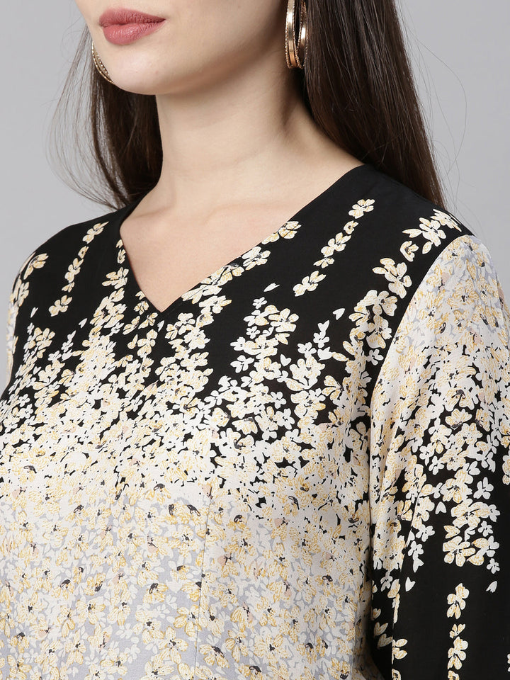 Neerus Grey rayon solid kurti tunic - back view