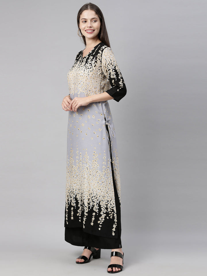 Neerus Grey rayon solid kurti tunic - detail view 1