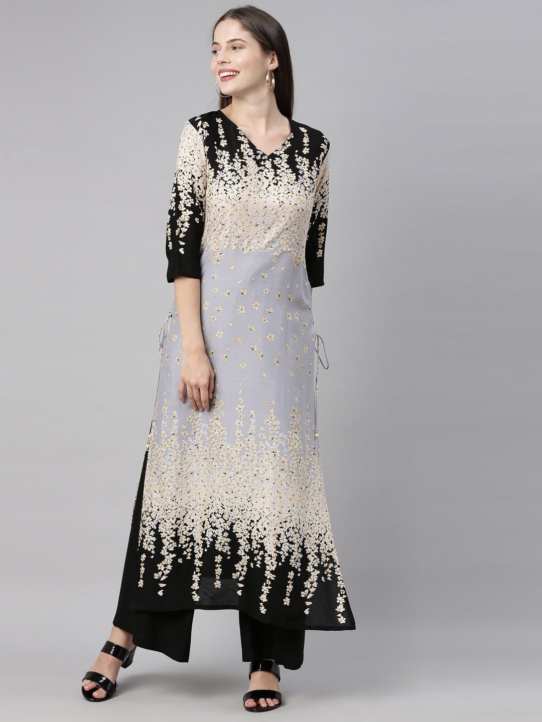 Neerus Grey rayon solid kurti tunic - detail view 4