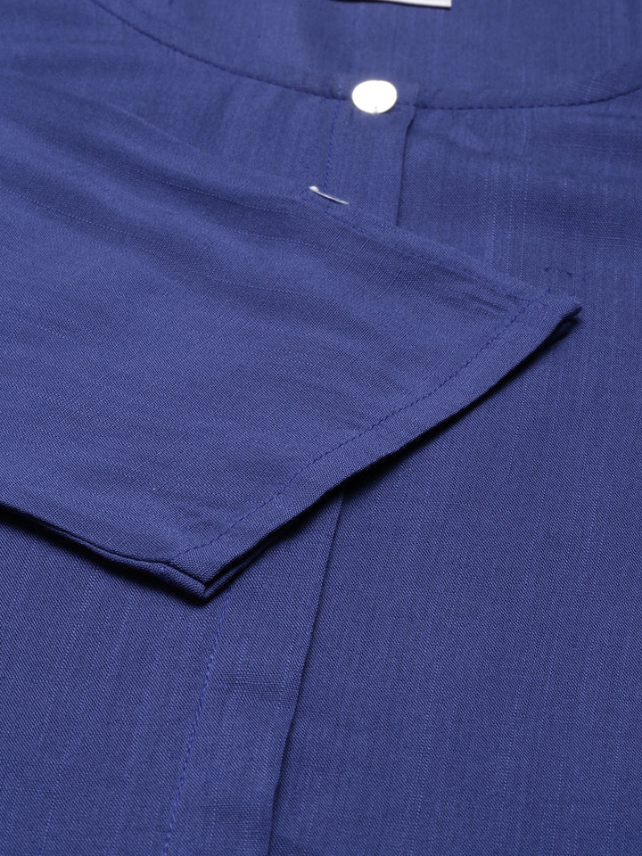 Neerus Blue cotton embroidered kurti - detail view 3