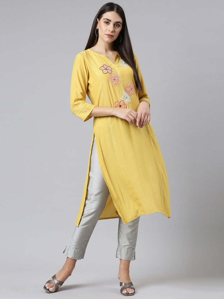 Neerus Yellow printed floral kurti - detail view 1