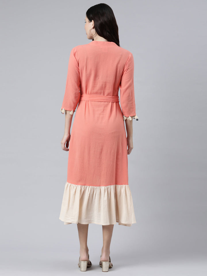 Neerus Orange chiffon solid maxi dress - side view