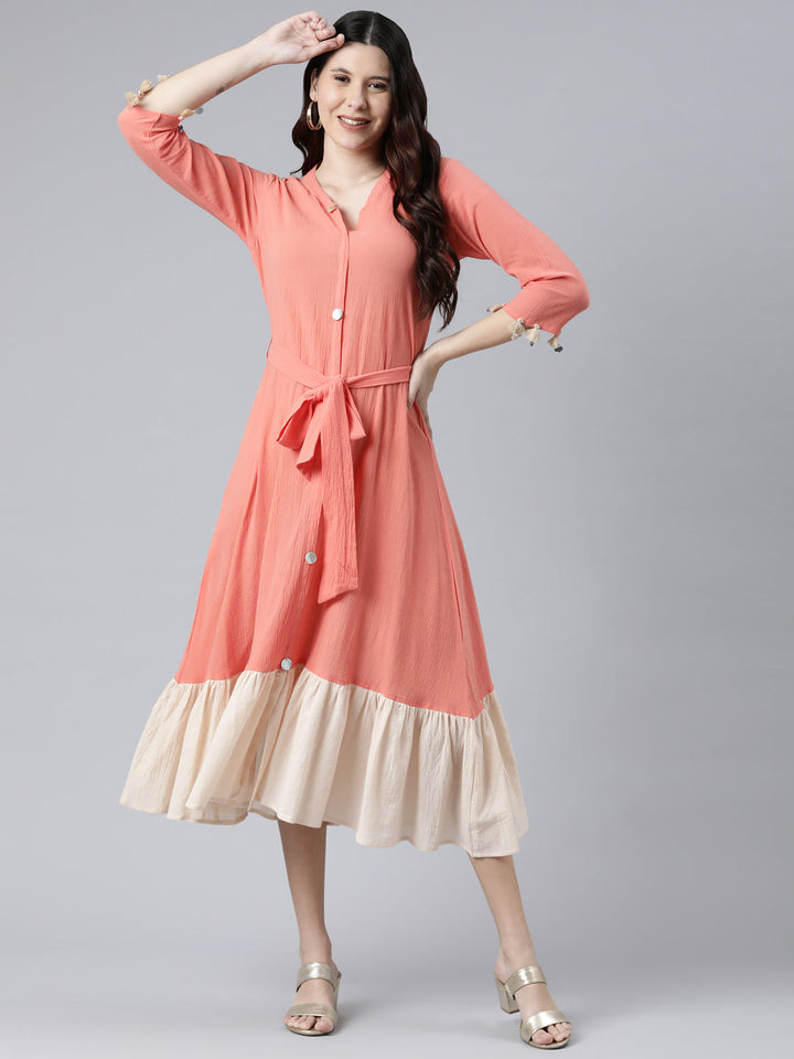 Neerus Orange chiffon solid maxi dress - detail view 2