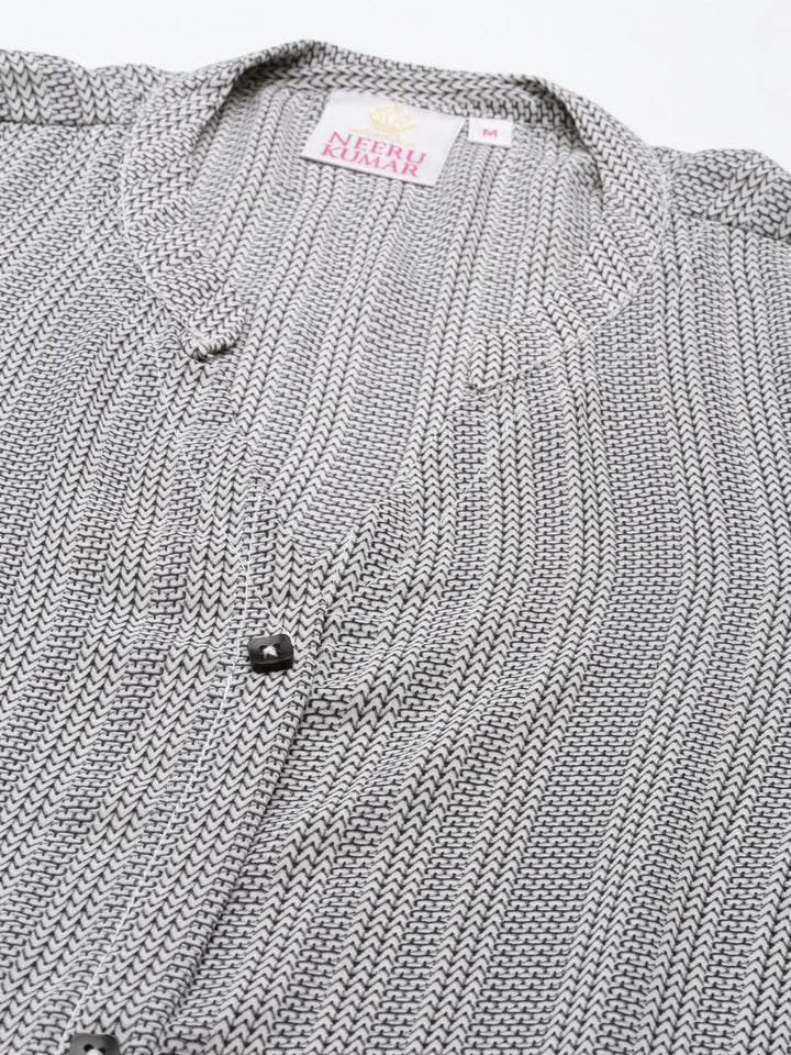 Neerus Grey cotton printed kurti with mandarin collar - detail view 3