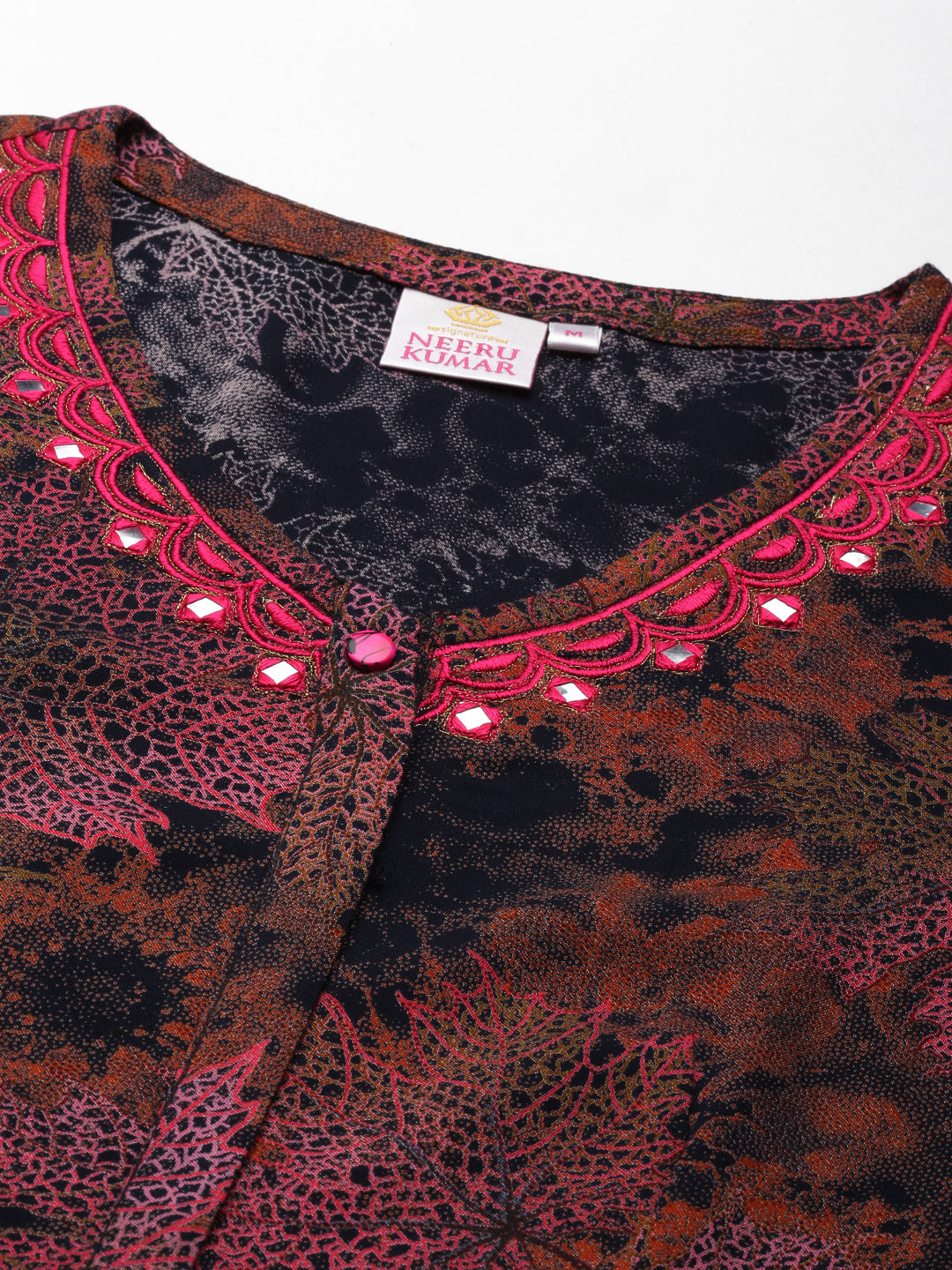 Neerus Multi viscose rayon printed flared maxi dress - detail view 2