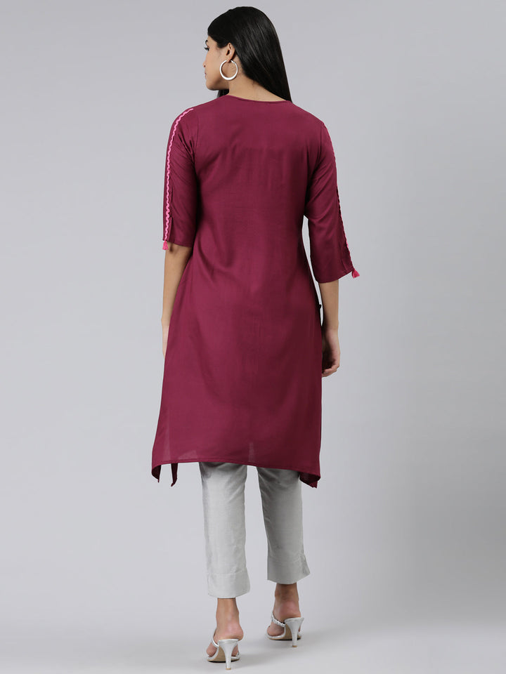 Neerus Purple viscose rayon mirror work kurti - side view