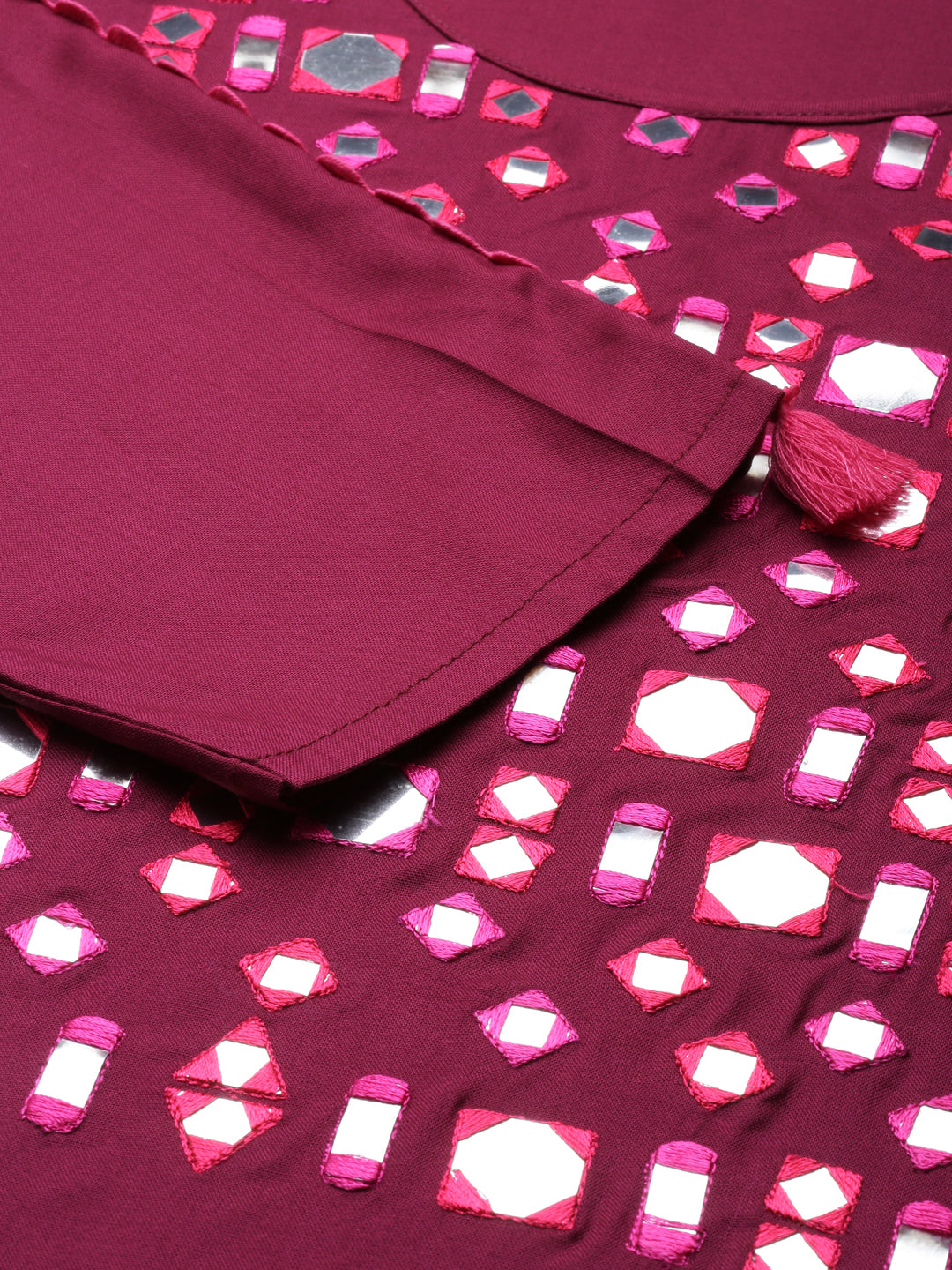 Neerus Purple viscose rayon mirror work kurti - detail view 1