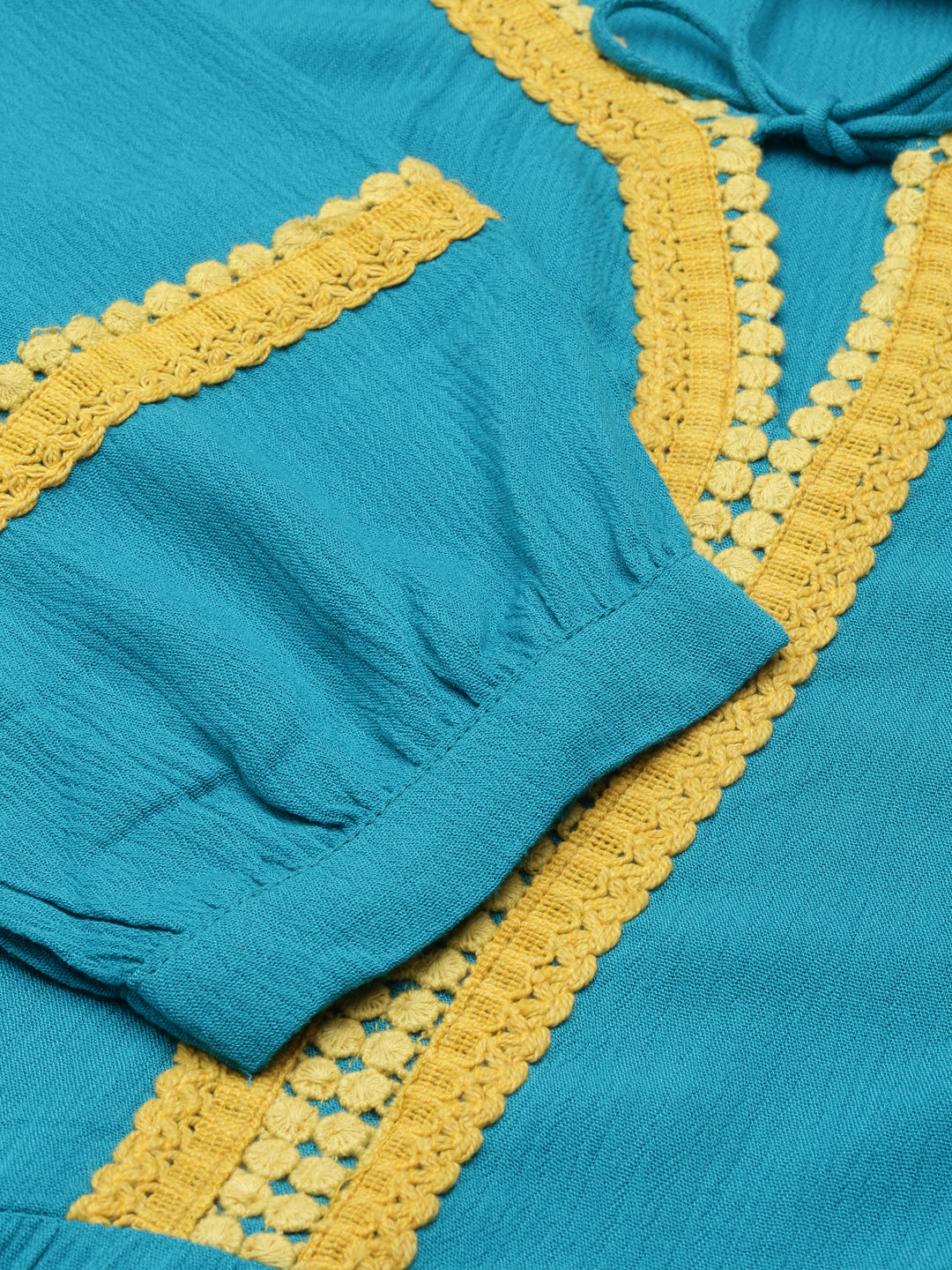 Neerus Green cotton silk anarkali kurti - detail view 2