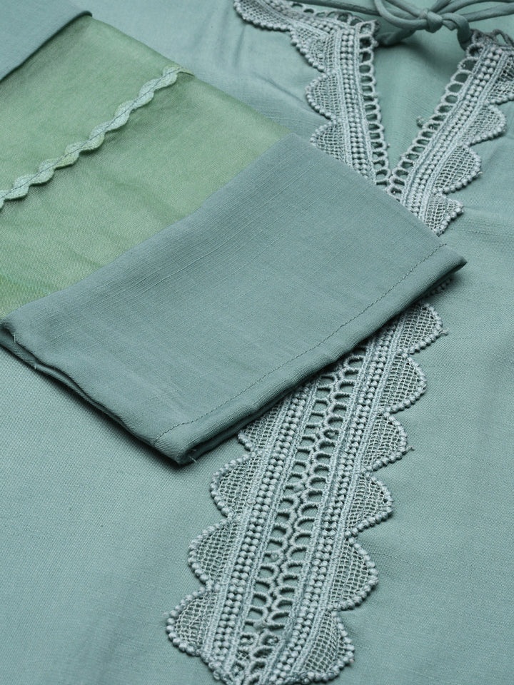 Neerus Green viscose rayon solid A-line kurti - detail view 2