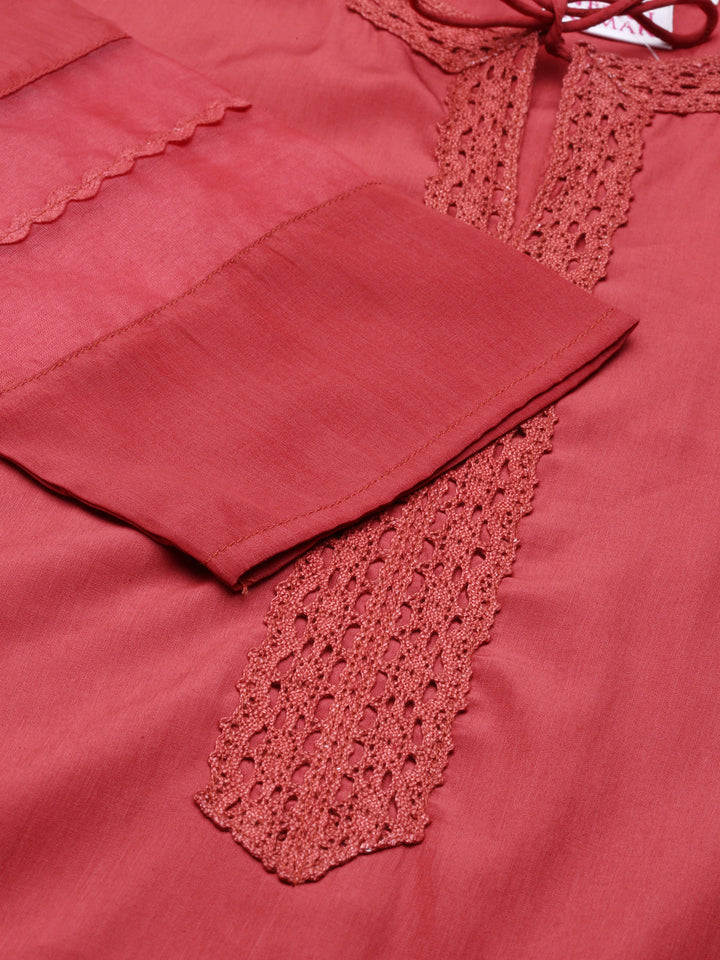 Neerus Orange viscose rayon thread embroidered anarkali kurti - detail view 2
