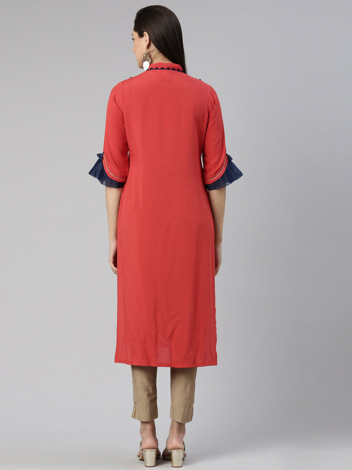 Neerus Brown cotton silk solid A-line kurti - side view