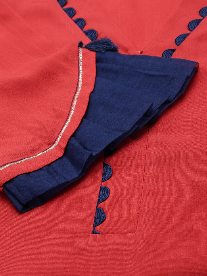 Neerus Brown cotton silk solid A-line kurti - detail view 2