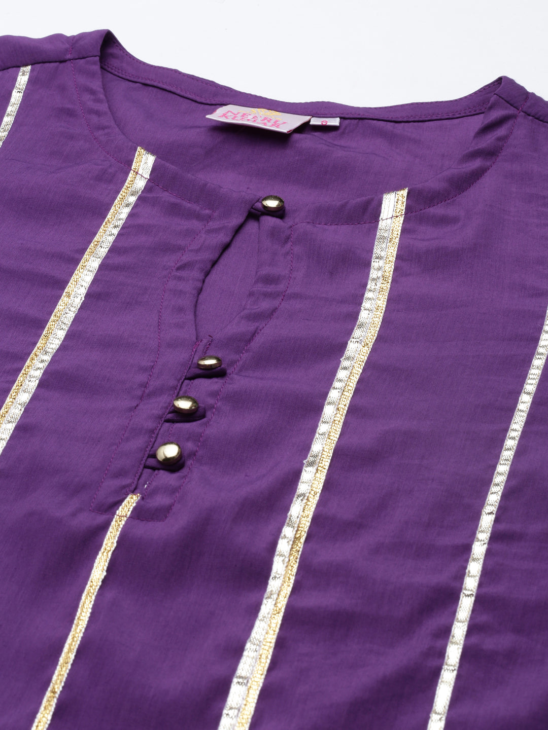 Neerus Purple crepe striped kurti keyhole neck - detail view 3