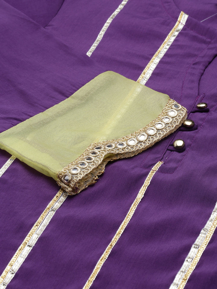 Neerus Purple crepe striped kurti keyhole neck - detail view 2