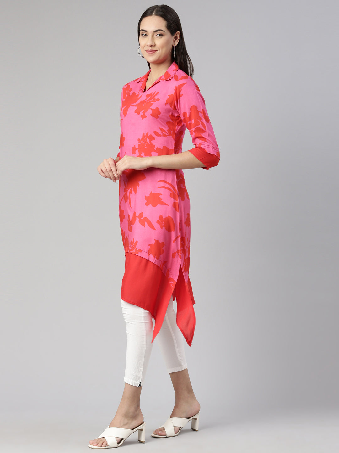 Neerus Pink rayon solid kurti - back view