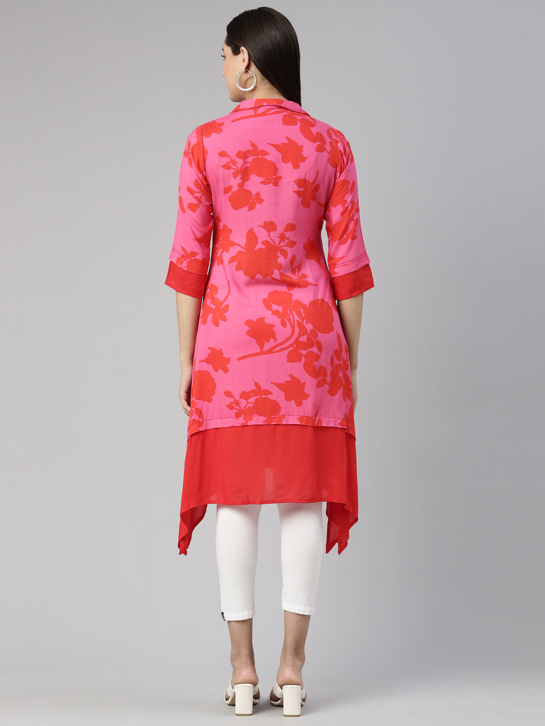 Neerus Pink rayon solid kurti - side view