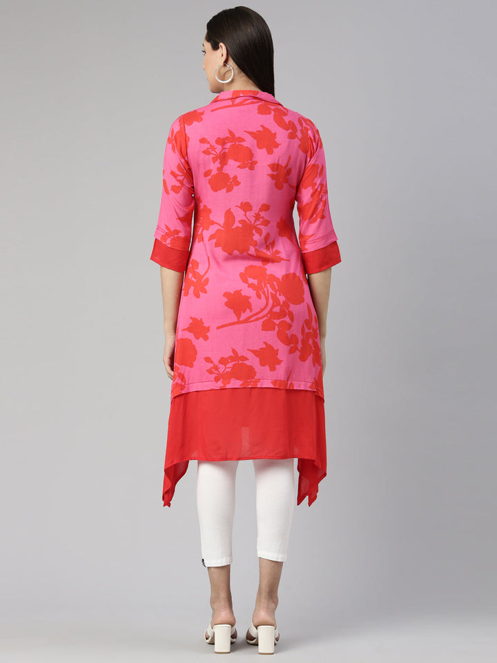 Neerus Pink rayon solid kurti - side view